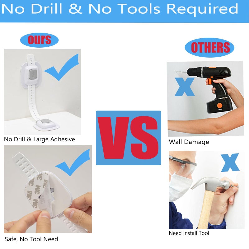 YEYA No Drill Anti Tip Furniture Adjustable Straps Wall Anchors for Baby Proofing with 3M Adhesive (Upgraded 4P) - Image 2